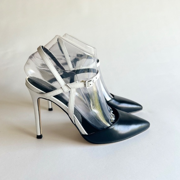 Ivanka Trump Itgeava Black White Leather Point Toe Heeled Slingbacks size 7.5 - Picture 2 of 16